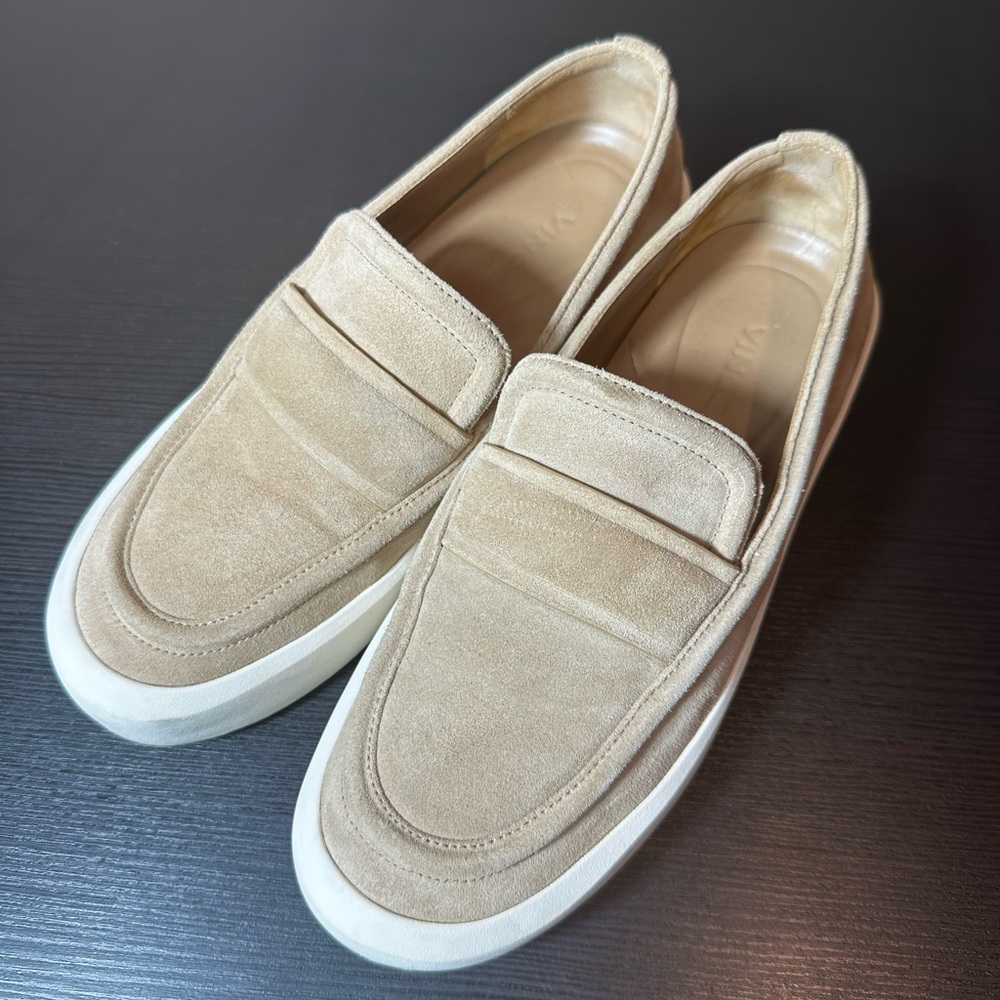 Vince Women's Beige Suede Loafers with White Sole US 5